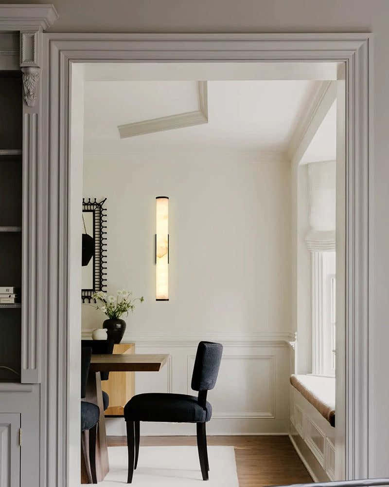 LED Copper Cylindrical Natural Marble Alabaster Wall Sconce Lamp