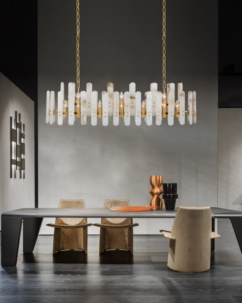 8/10-light Simple Modern Alabaster Large Oval Chandelier 40“45” Dia