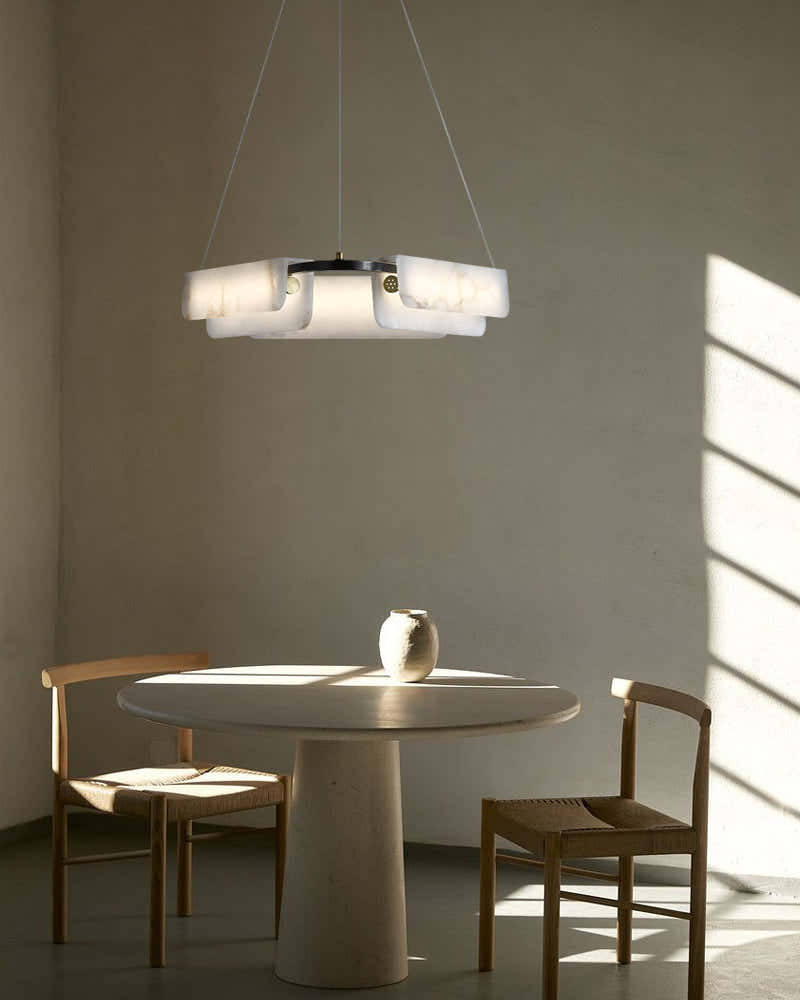 Modern Linear Black Metal Elegant Alabaster Pendant for Living room Lighting