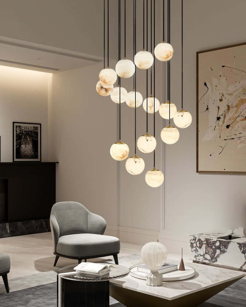 Small Alabaster Cluster Globes Ceiling Pendant Light For High Ceiling