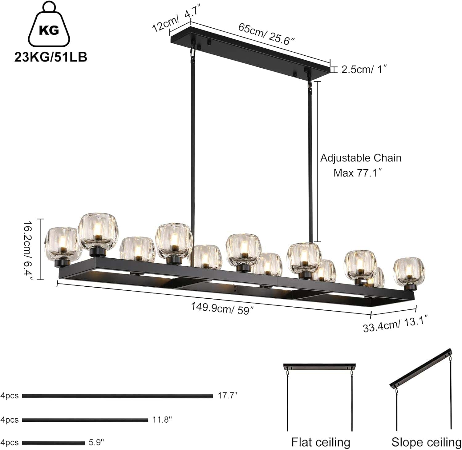 Modern Crystal Rectangle Wagon Wheel Chandeliers
