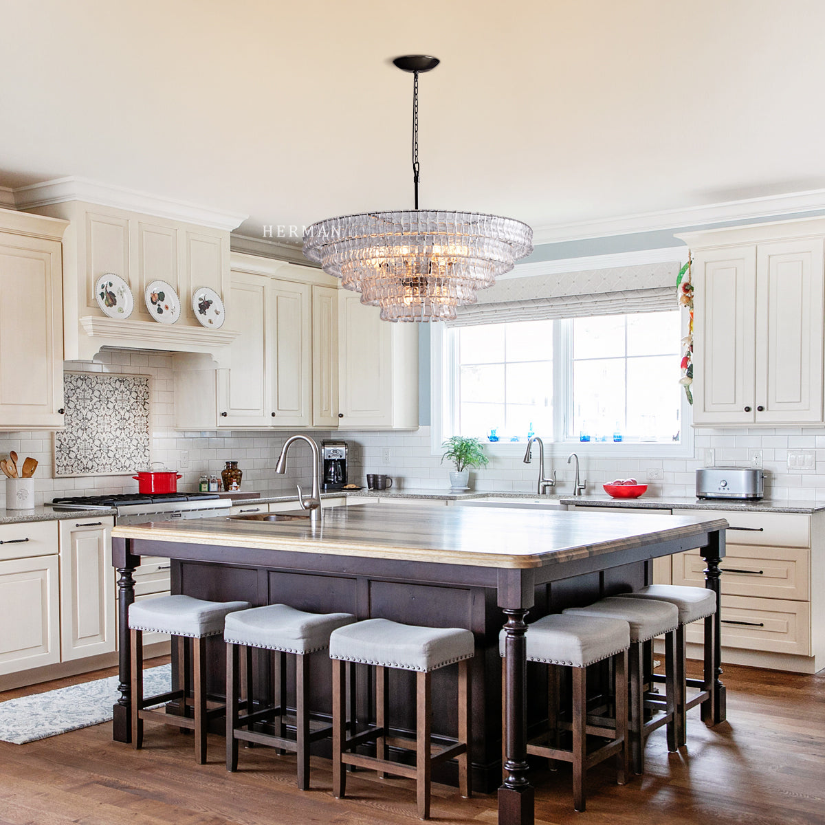 Amor 5-Tier Ghiaccio Glass Pendant Round Chandelier 48"