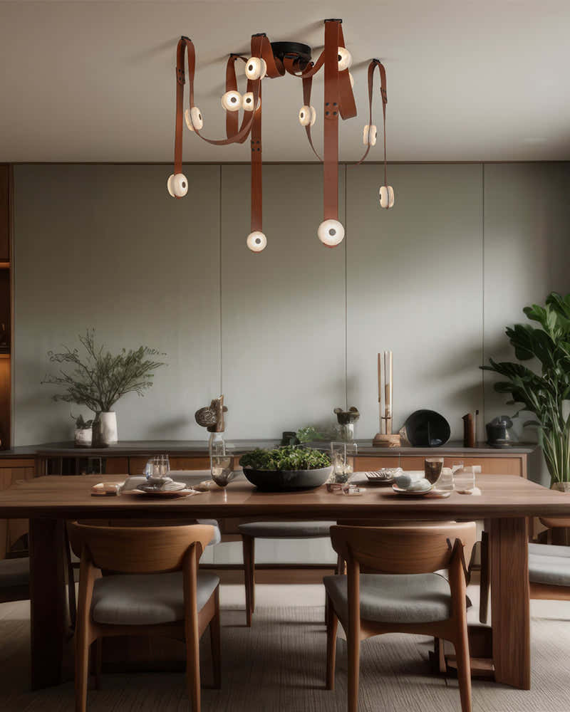 LED Mini SNAPS Module Ceiling Alabaster Pendant Light with Brown Leather Straps