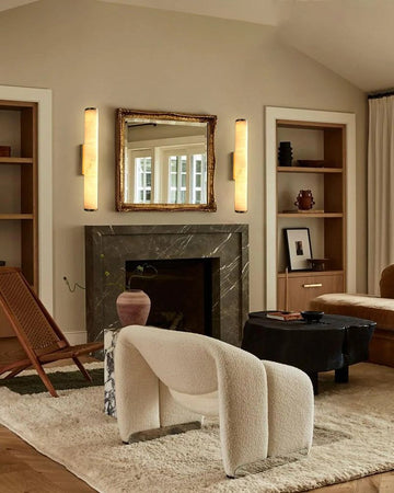 LED Copper Cylindrical Natural Marble Alabaster Wall Sconce Lamp