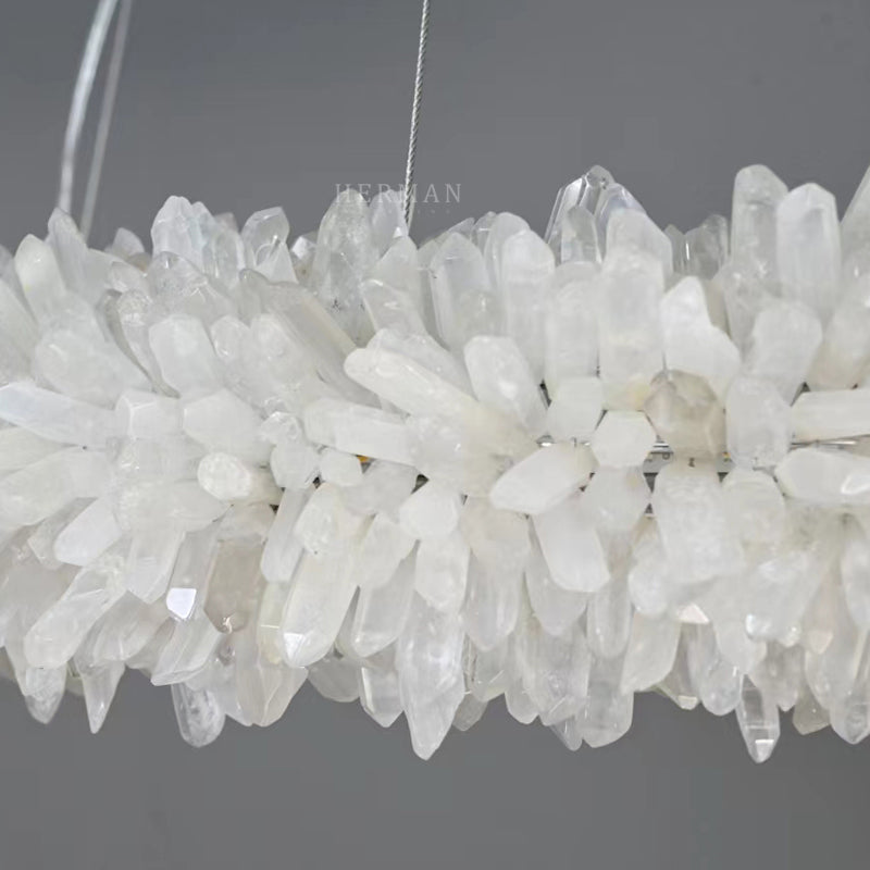 24-47 Inch Round Clear Geode Quartz Crystal Ring Pendant Light Modern Chandelier for Living Room