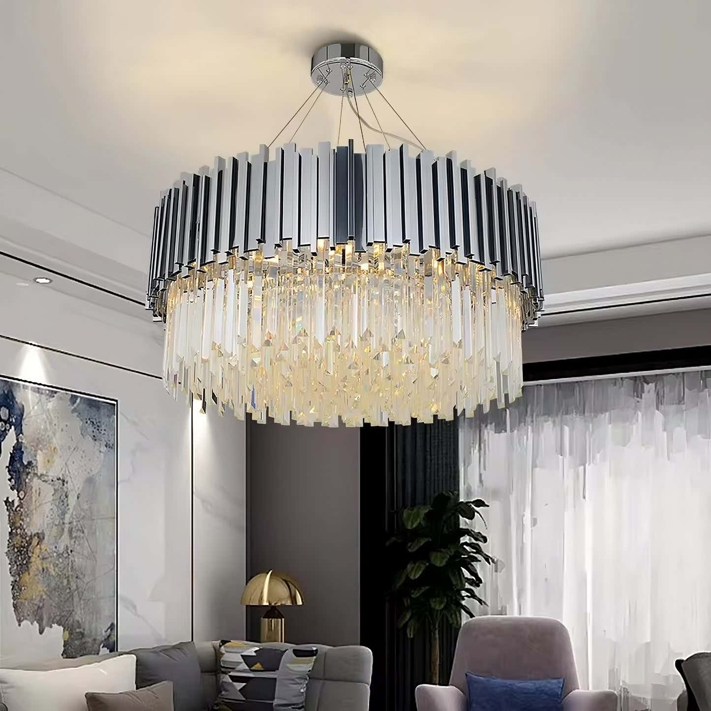 Enoch Gold Plated Round Crystal Chandelier