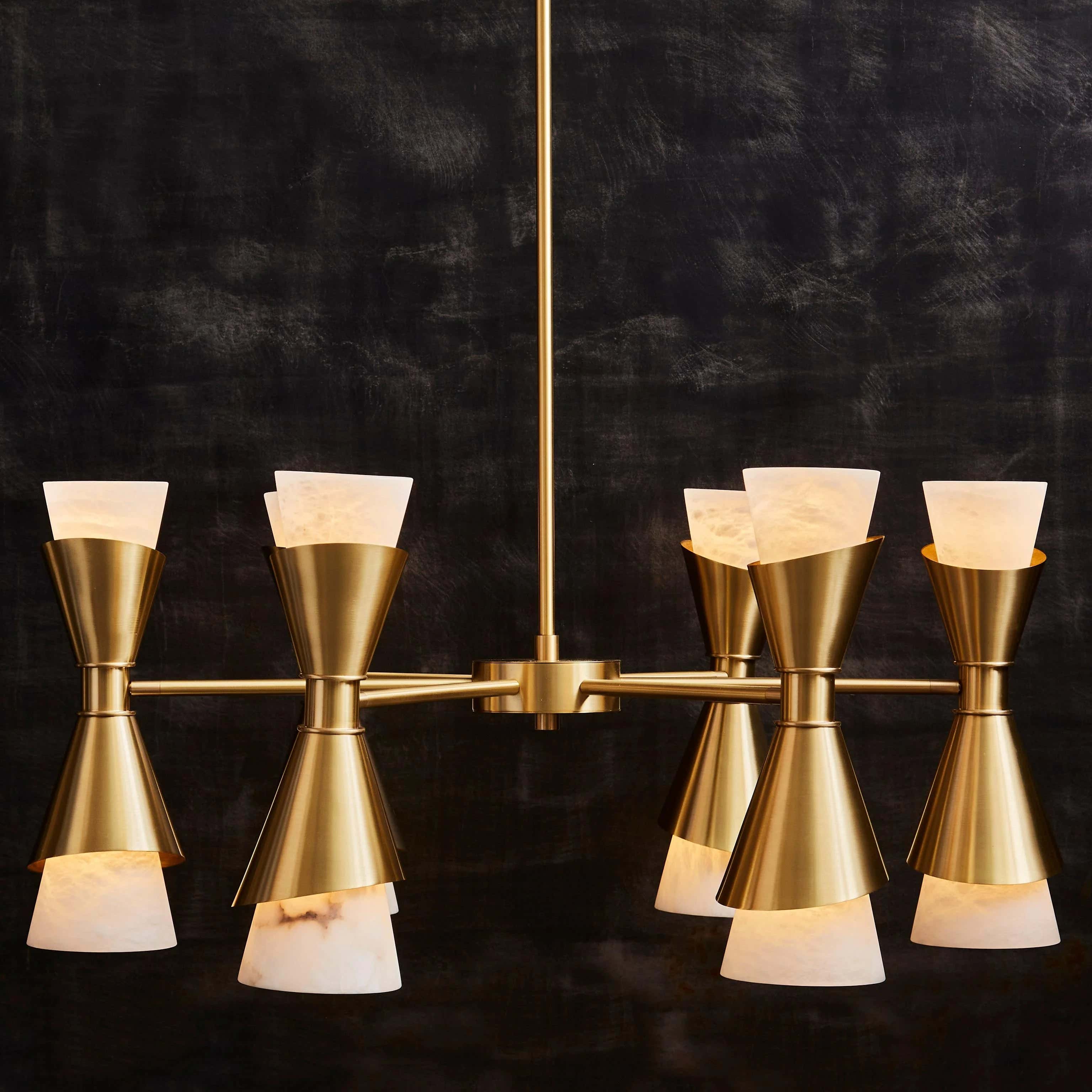 Brass with Alabaster Cones Chandelier