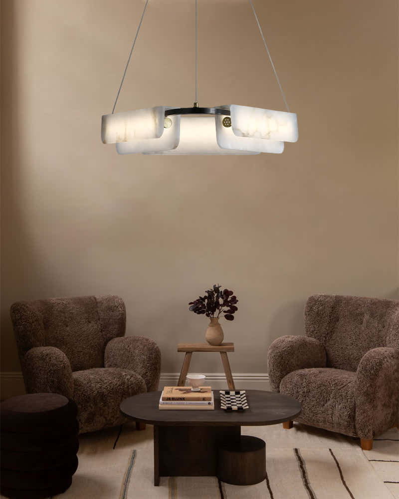 Modern Linear Black Metal Elegant Alabaster Pendant for Living room Lighting
