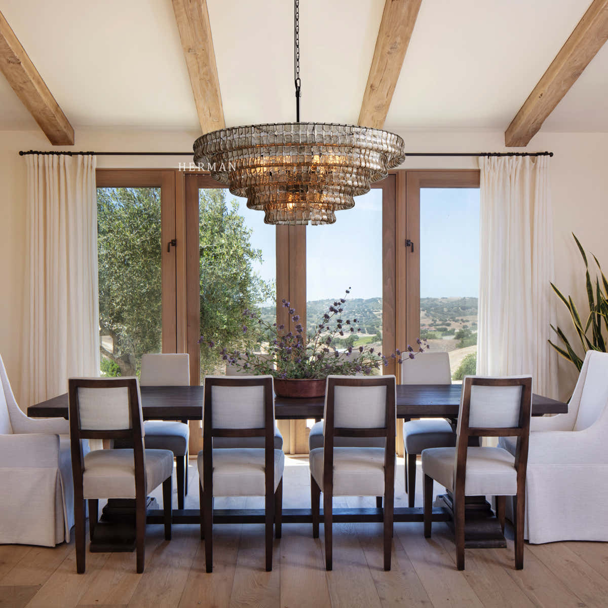 Amor 5-Tier Ghiaccio Glass Pendant Round Chandelier 48"