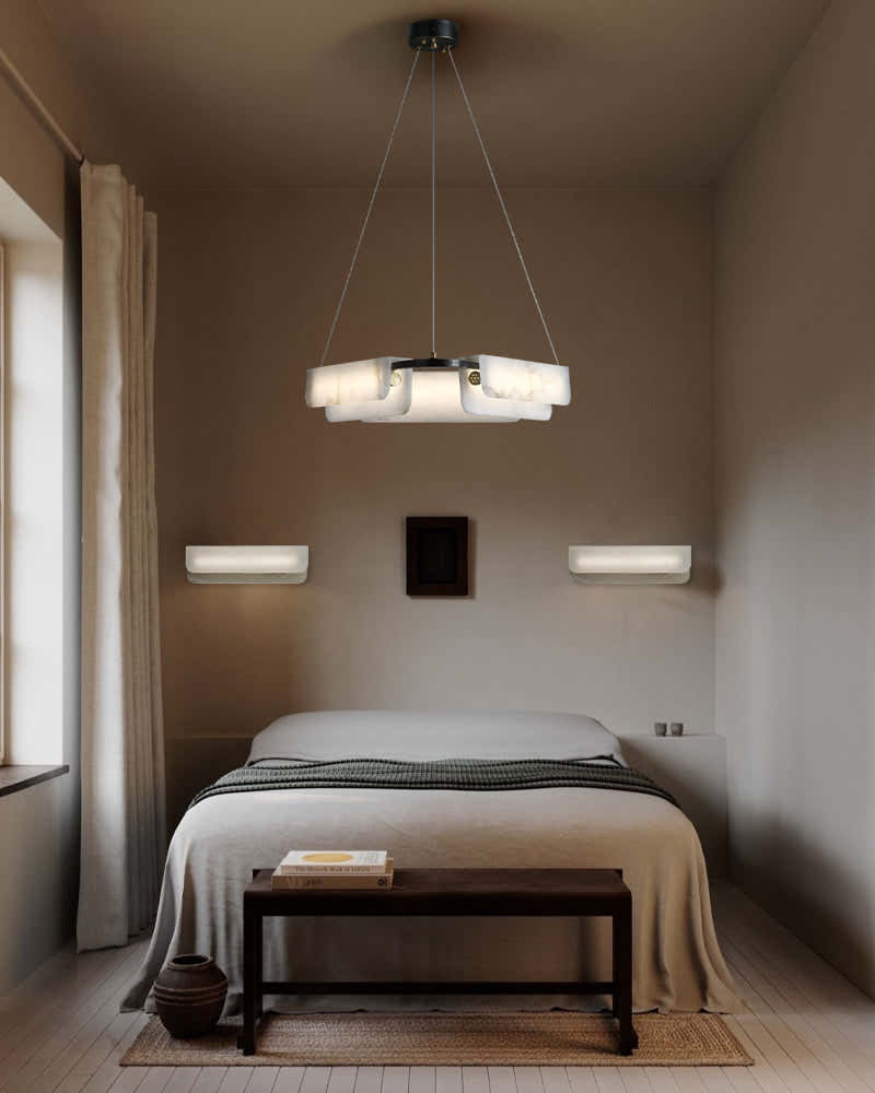 Modern Linear Black Metal Elegant Alabaster Pendant for Living room Lighting
