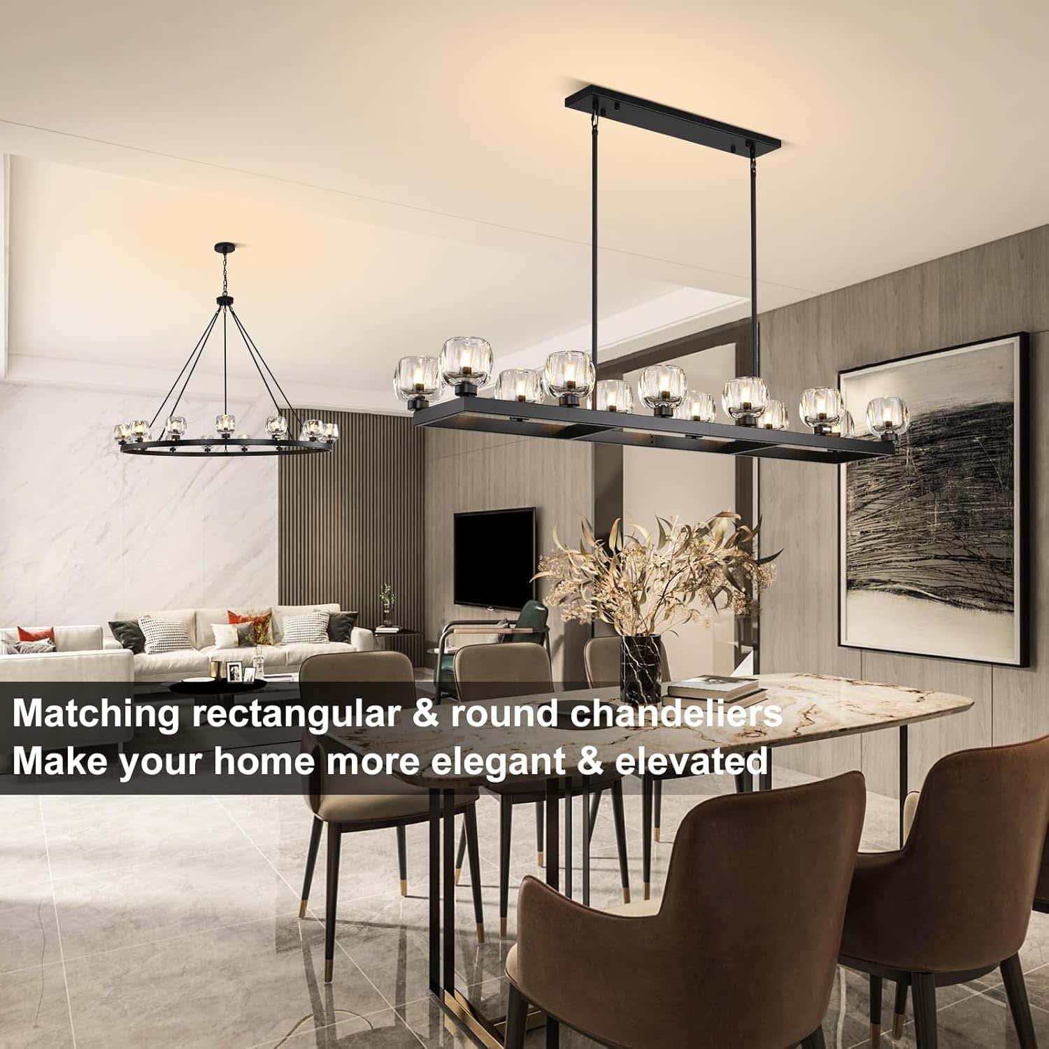 Modern Crystal Rectangle Wagon Wheel Chandeliers