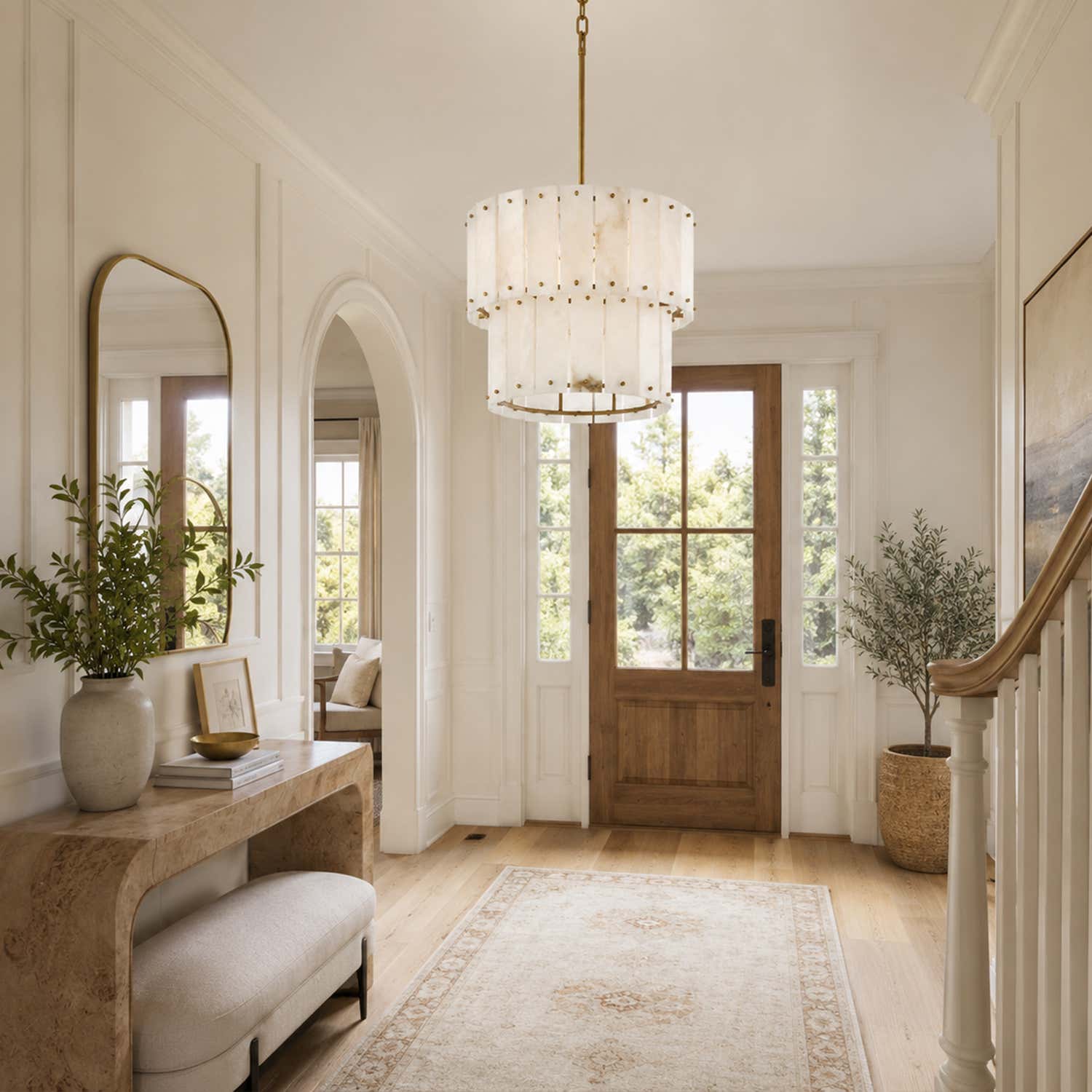 Simona Alabaster Round 2-Tier Chandelier 17.5"D 24"D