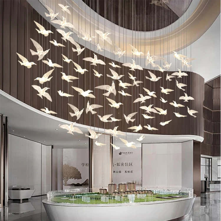 China Manufacturer Restaurant Custom Project Luxury Acrylic Stair Led Chandelier Lamp