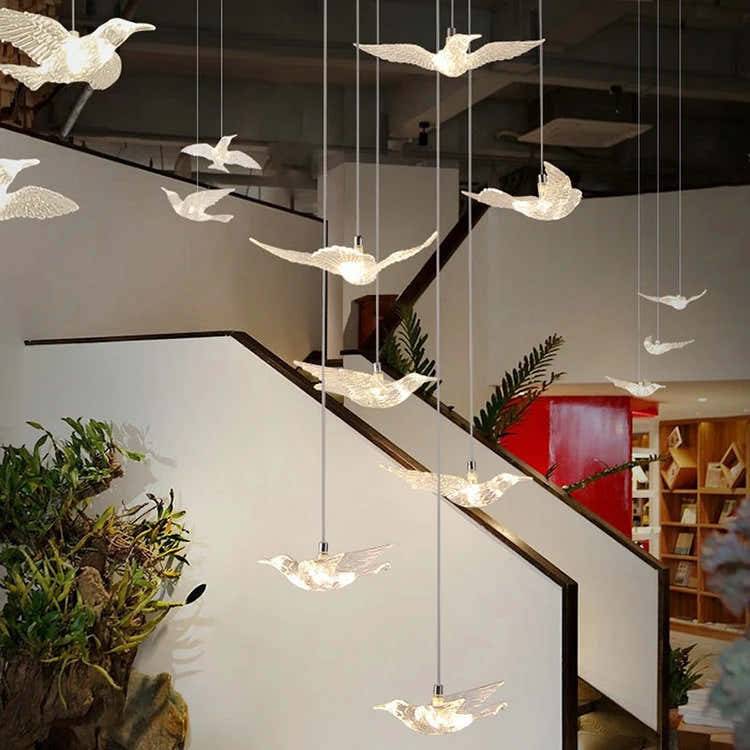 China Manufacturer Restaurant Custom Project Luxury Acrylic Stair Led Chandelier Lamp