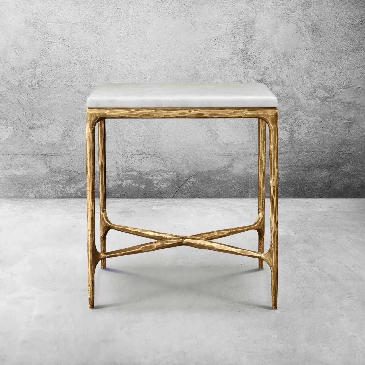 Hand-Forged Metal Marble Square Side Table 18" 22"