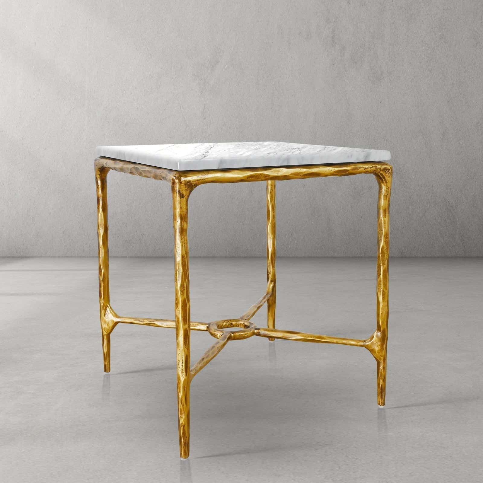Hand-Forged Metal Mabrble Square Side Table 18" 22" Overhang O