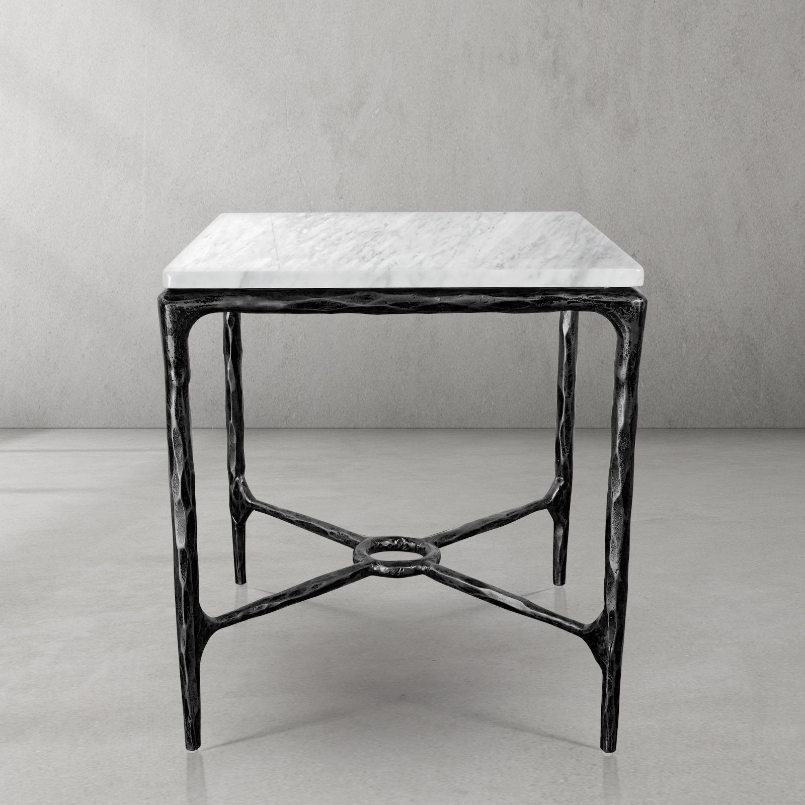 Hand-Forged Metal Mabrble Square Side Table 18" 22" Overhang O