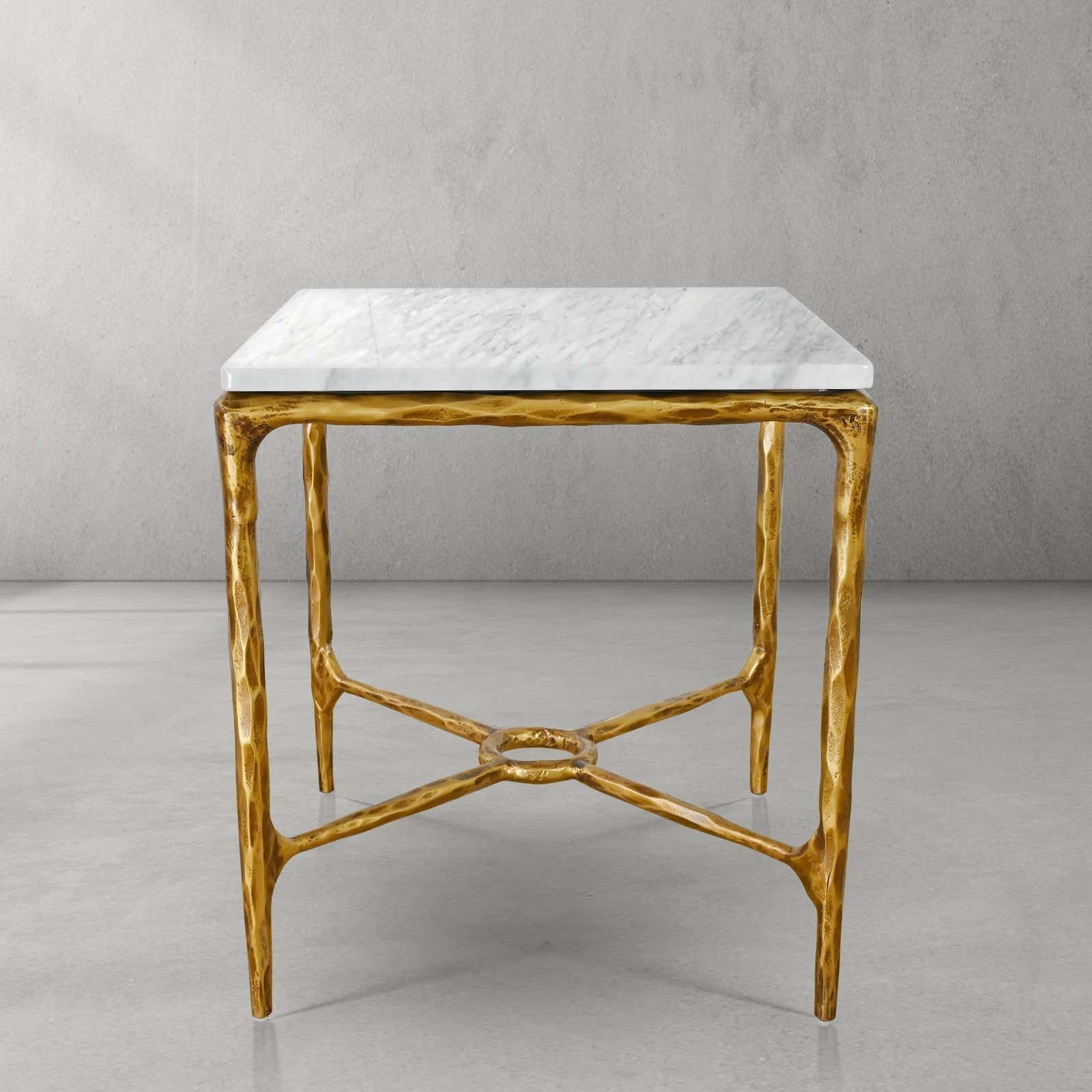 Hand-Forged Metal Mabrble Square Side Table 18" 22" Overhang O