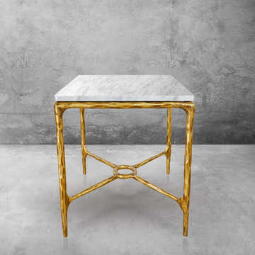 Hand-Forged Metal Mabrble Square Side Table 18" 22" Overhang O