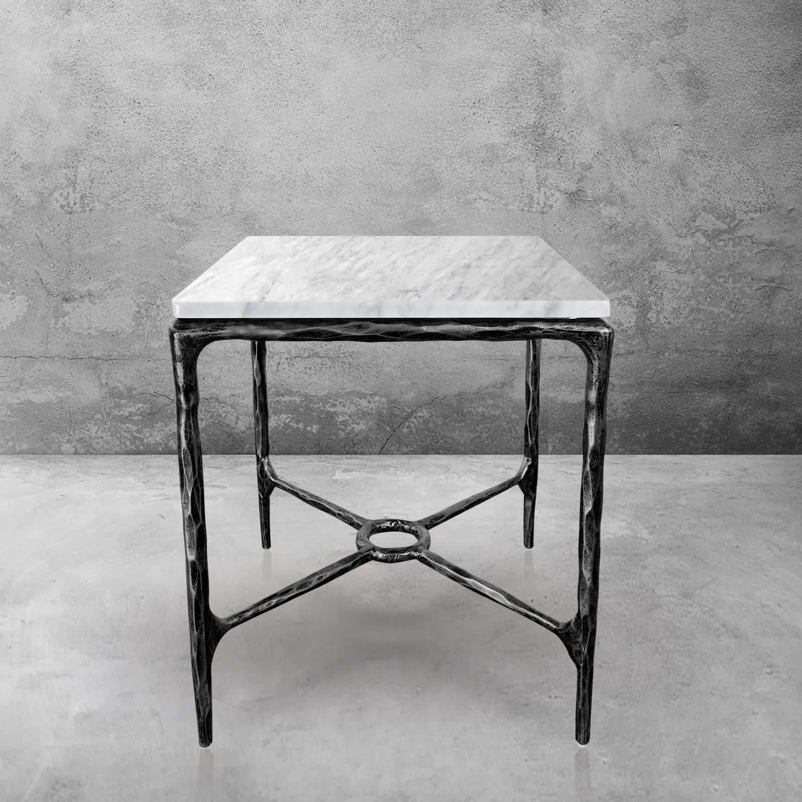 Hand-Forged Metal Mabrble Square Side Table 18" 22" Overhang O