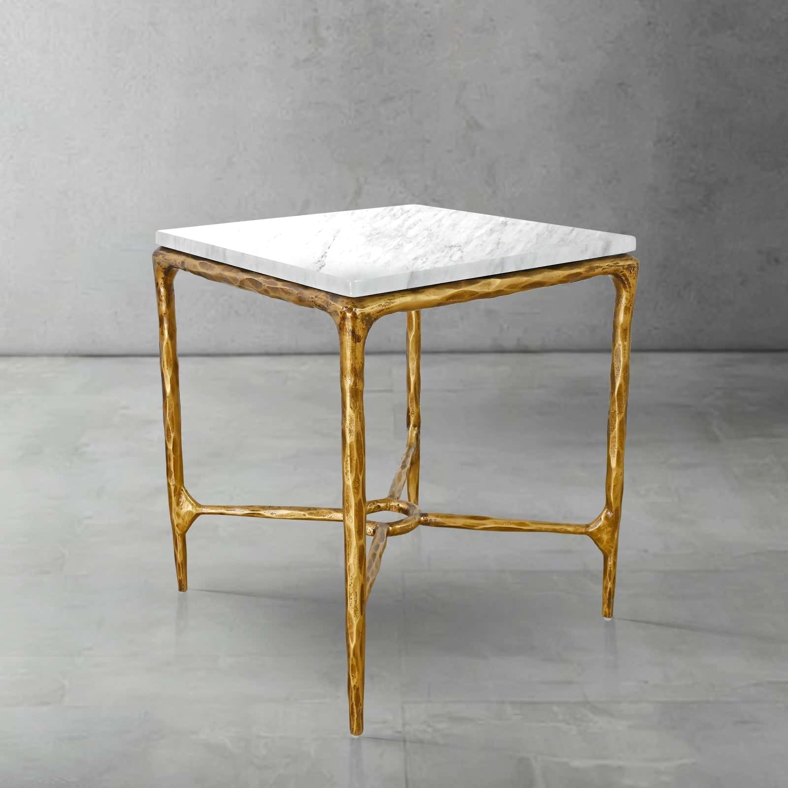 Hand-Forged Metal Mabrble Square Side Table 18" 22" Overhang O