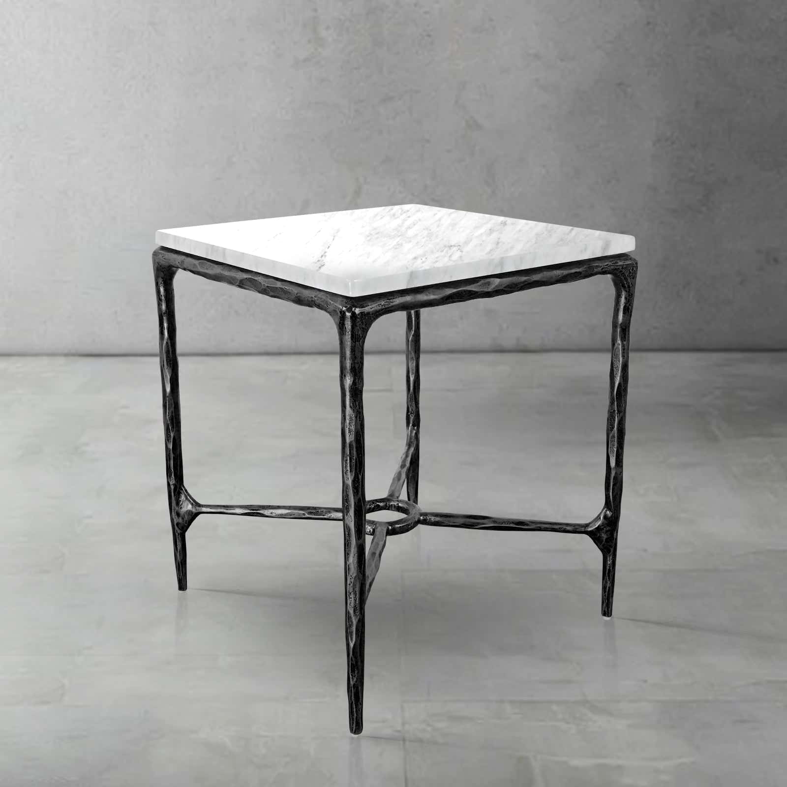 Hand-Forged Metal Mabrble Square Side Table 18" 22" Overhang O