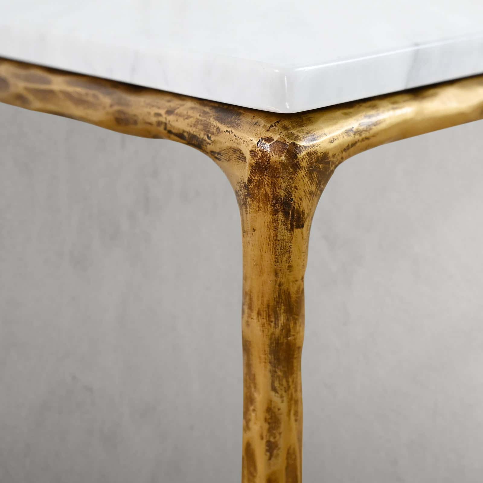 Hand-Forged Metal Mabrble Square Side Table 18" 22" Overhang O