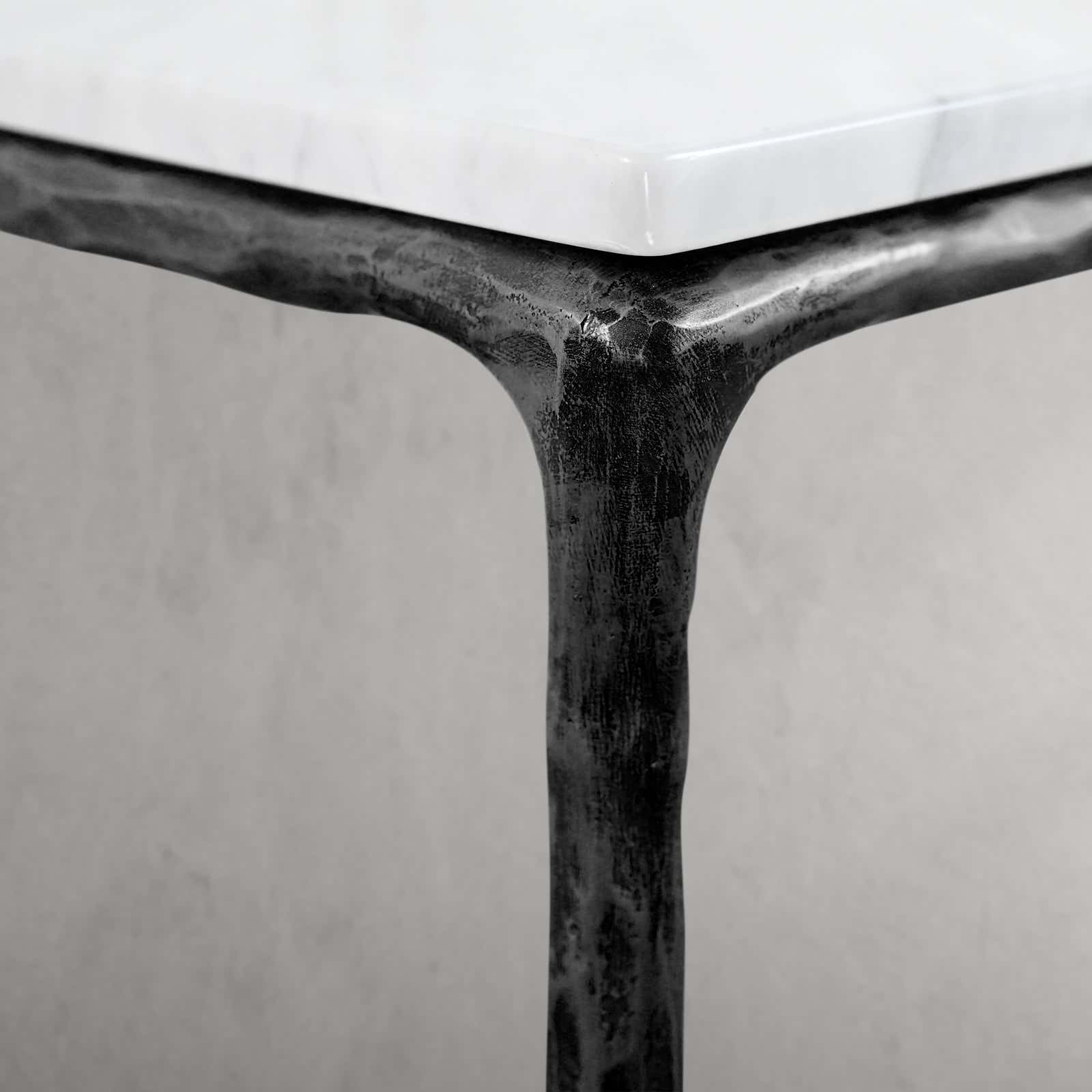 Hand-Forged Metal Mabrble Square Side Table 18" 22" Overhang O