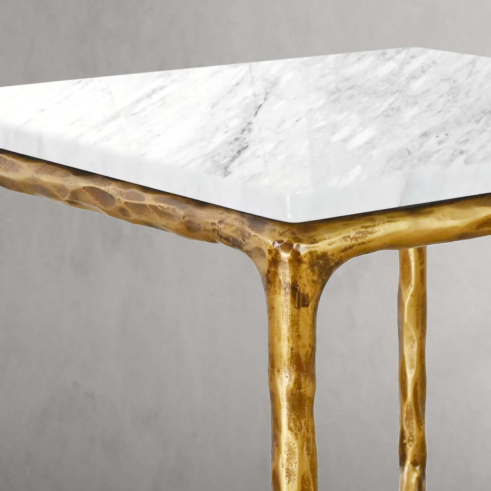 Hand-Forged Metal Mabrble Square Side Table 18" 22" Overhang O