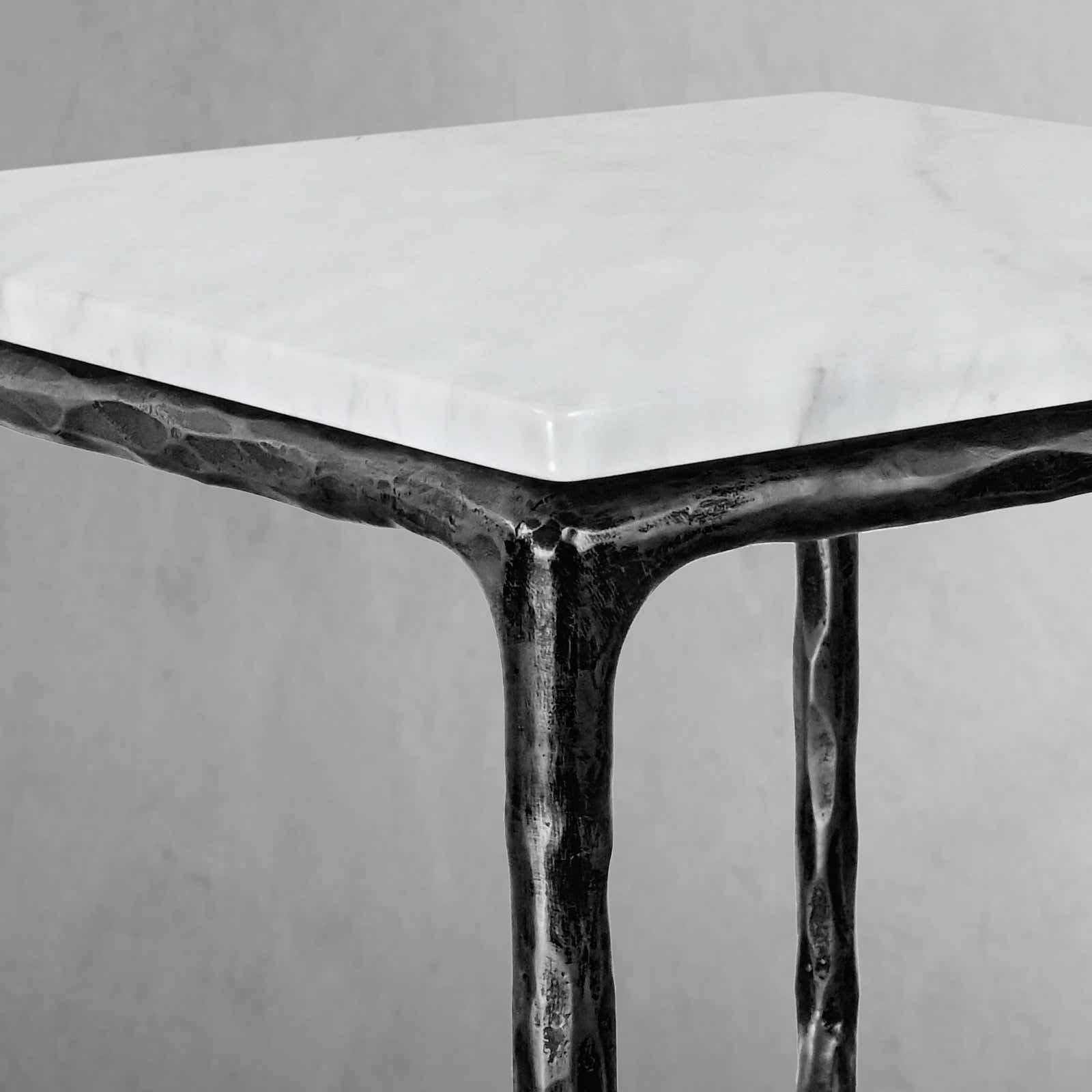 Hand-Forged Metal Mabrble Square Side Table 18" 22" Overhang O