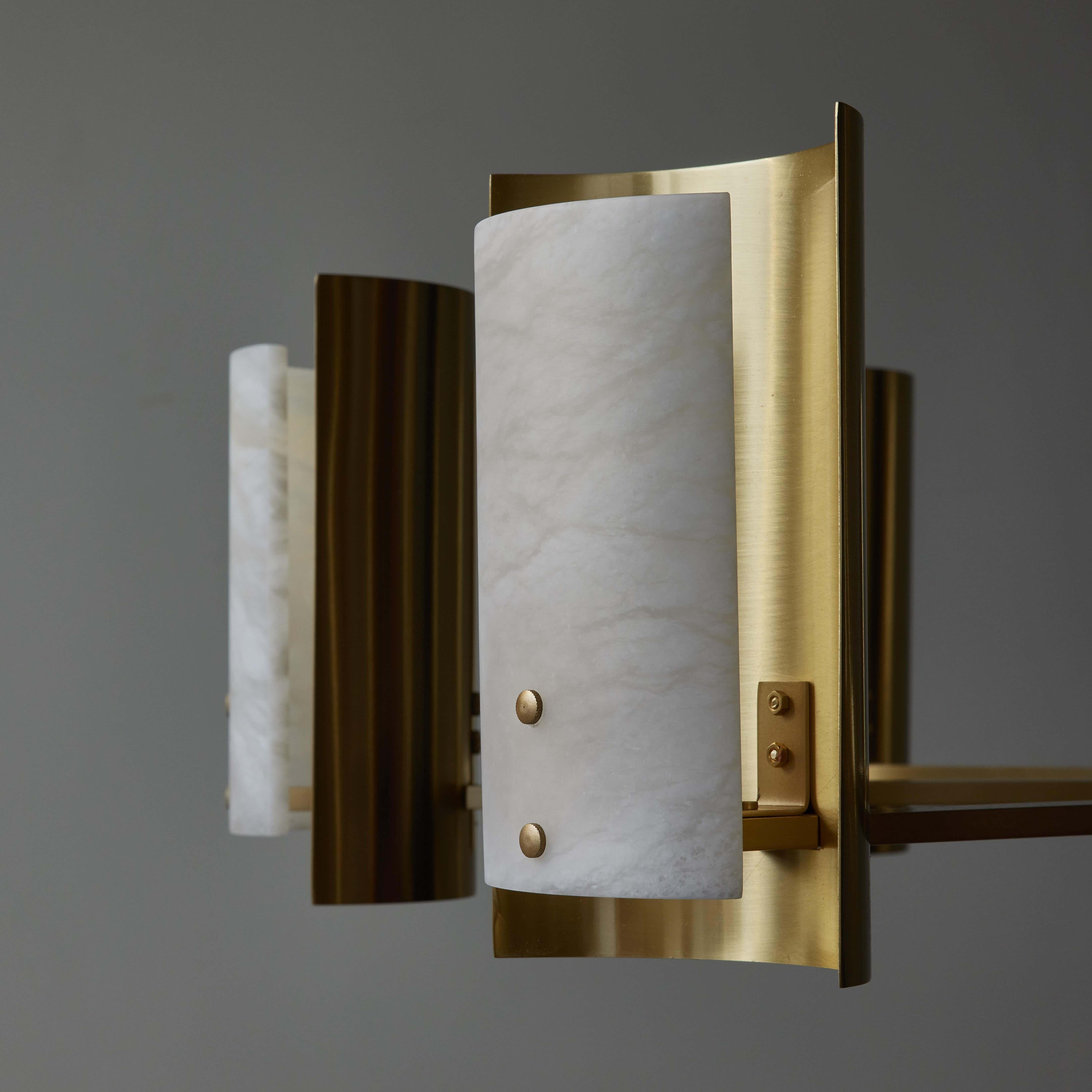 Brass and Alabaster Shield Chandelier