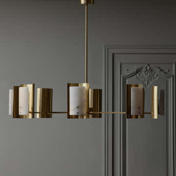 Brass and Alabaster Shield Chandelier