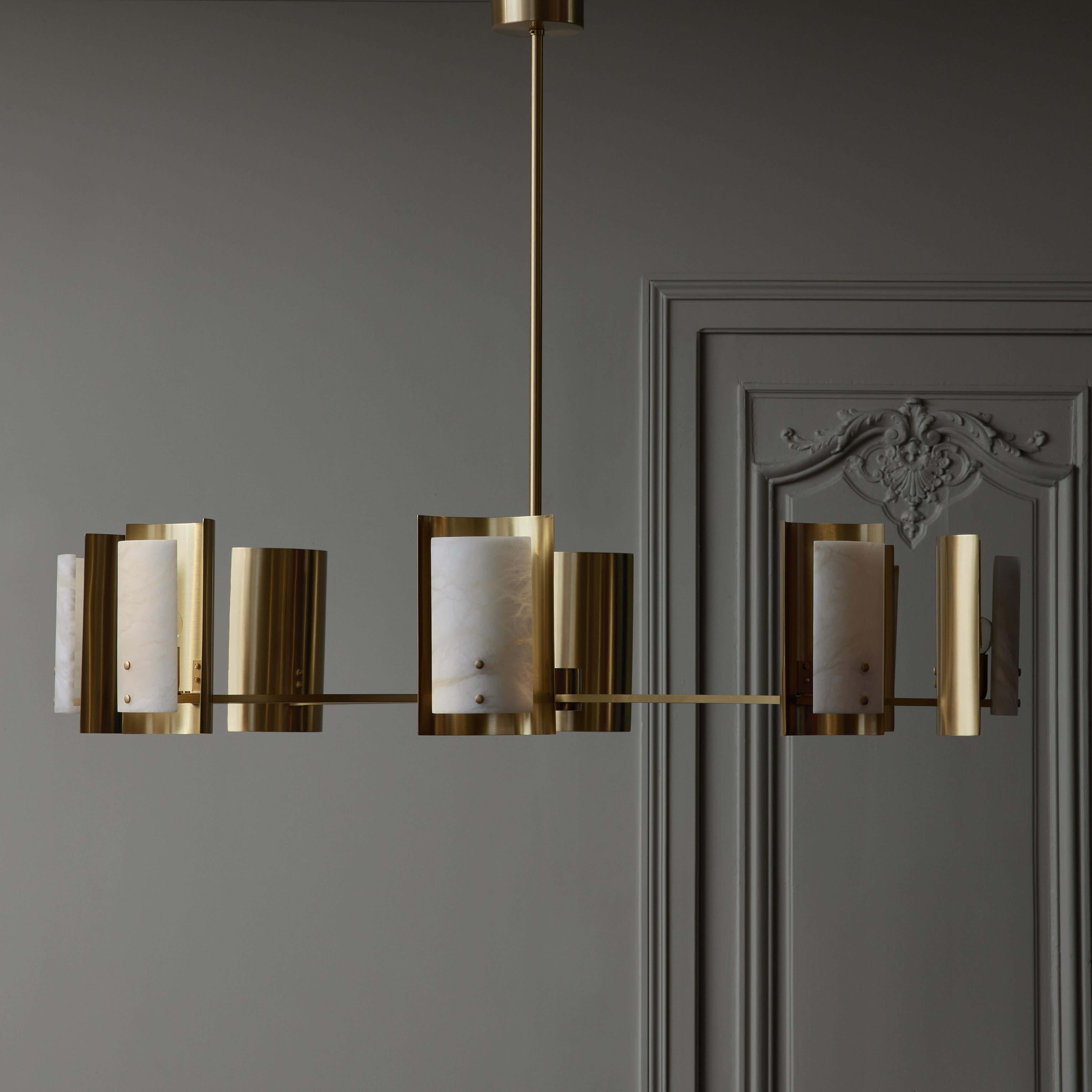 Brass and Alabaster Shield Chandelier