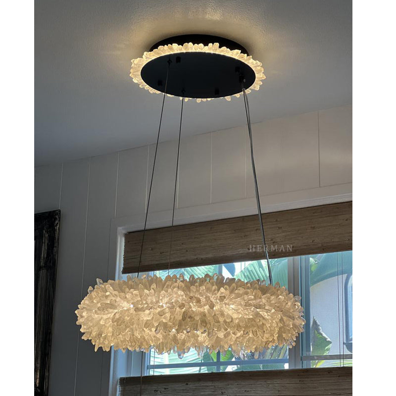 24-47 Inch Round Clear Geode Quartz Crystal Ring Pendant Light Modern Chandelier for Living Room