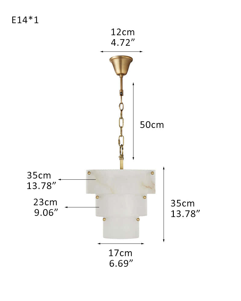 3 Tier White Round Alabaster Chain Pendant Light Fitting in Brass 10in