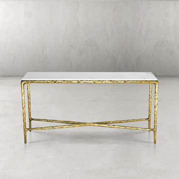 Hand-Forged Metal Rectangle Marble Console Table 60" 72"