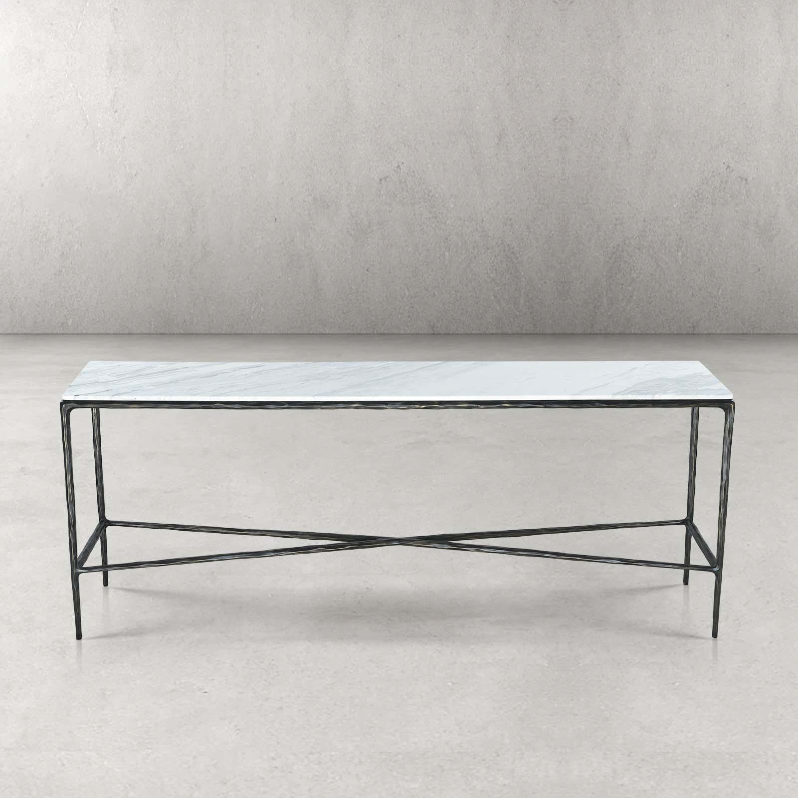 Hand-Forged Metal Rectangle Marble Console Table 60" 72"