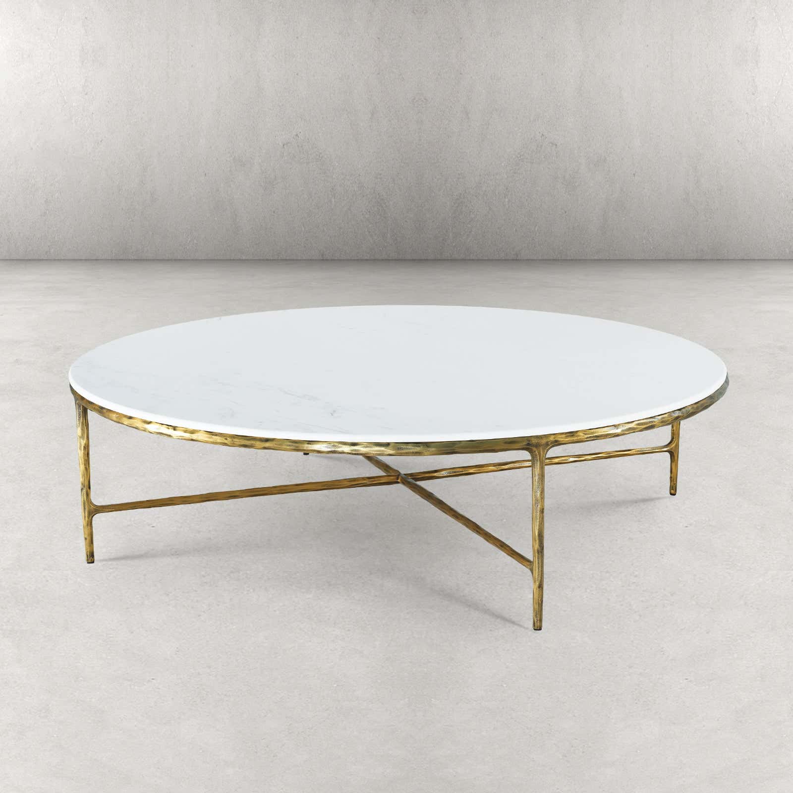 Hand-Forged Metal Marble Round Coffee Table 36" 55"