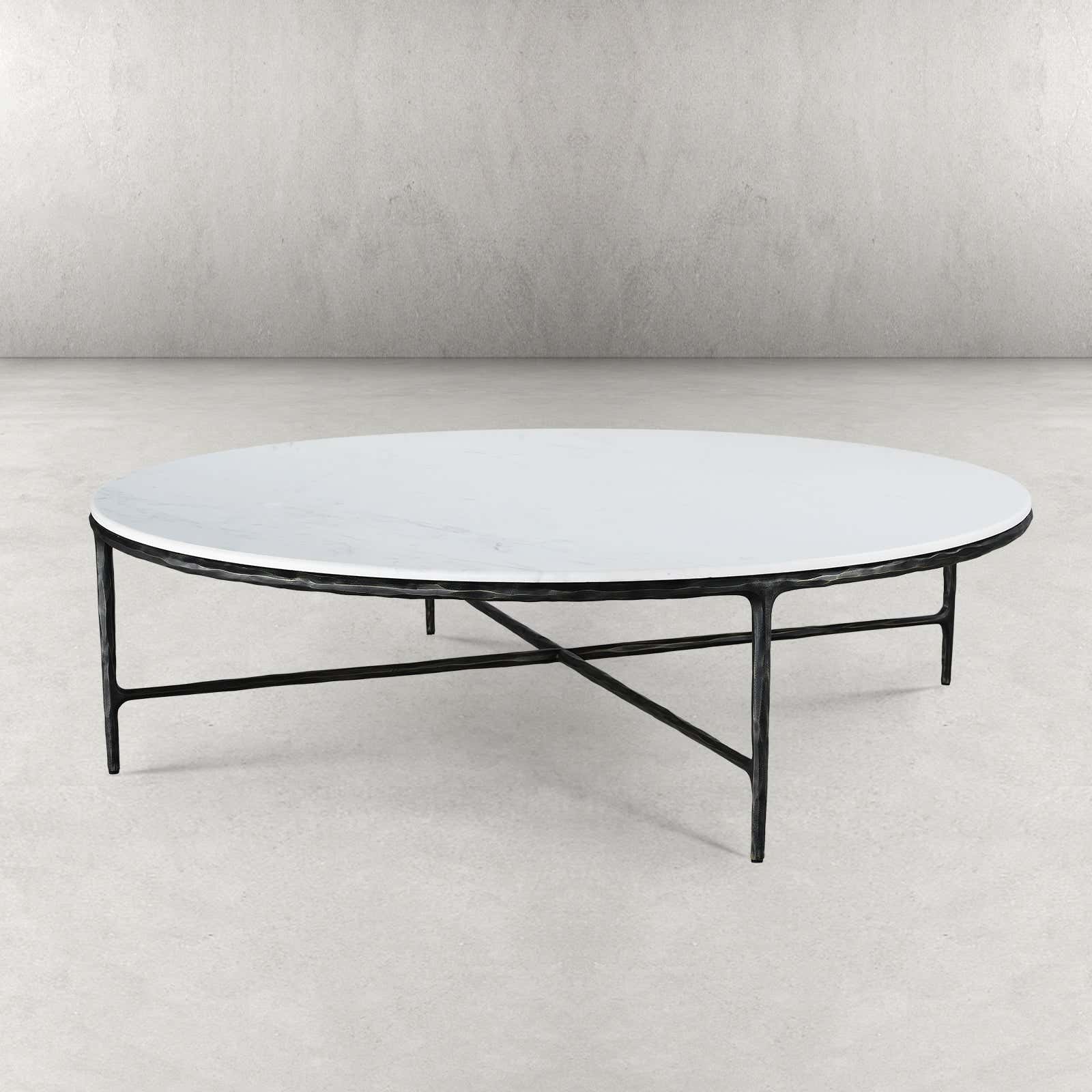 Hand-Forged Metal Marble Round Coffee Table 36" 55"