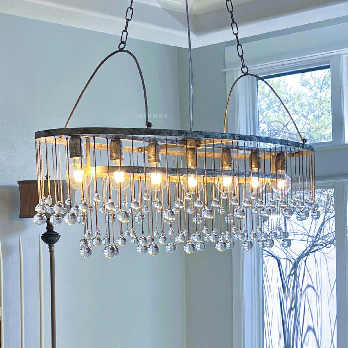 Aubrey Crystal Ball 7 Light Oval Chandelier 52"