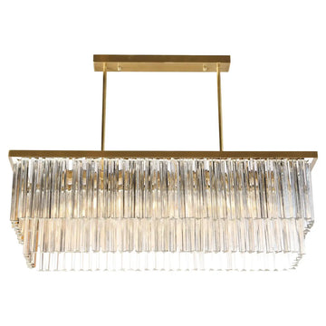 Modernist Two-Tier Transparent Triedre Murano Camer Glass Rectangular Chandelier