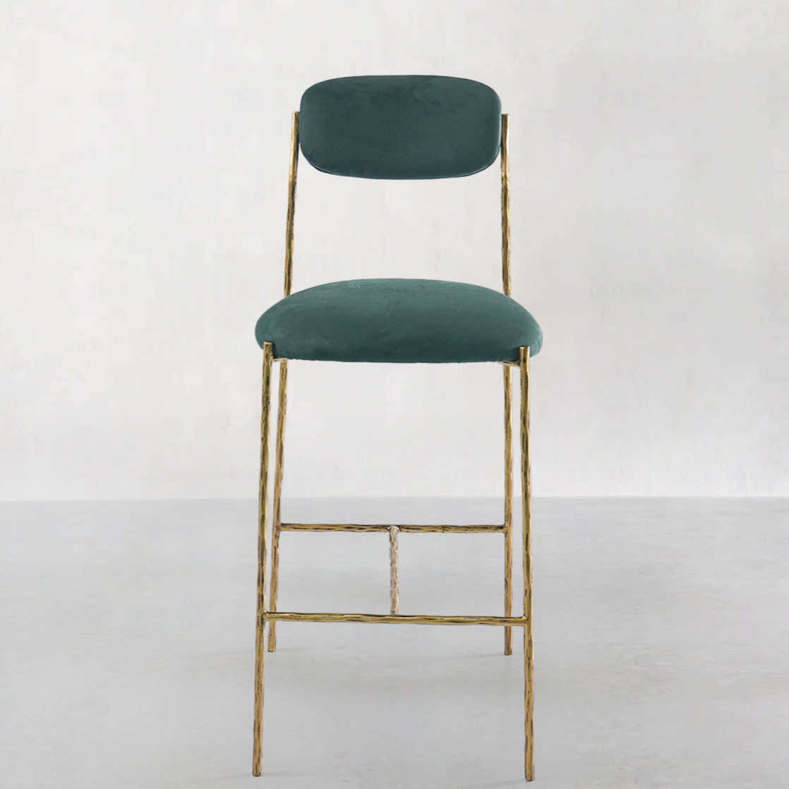 Hand-Forged Metal Green Fabric Bar Stool