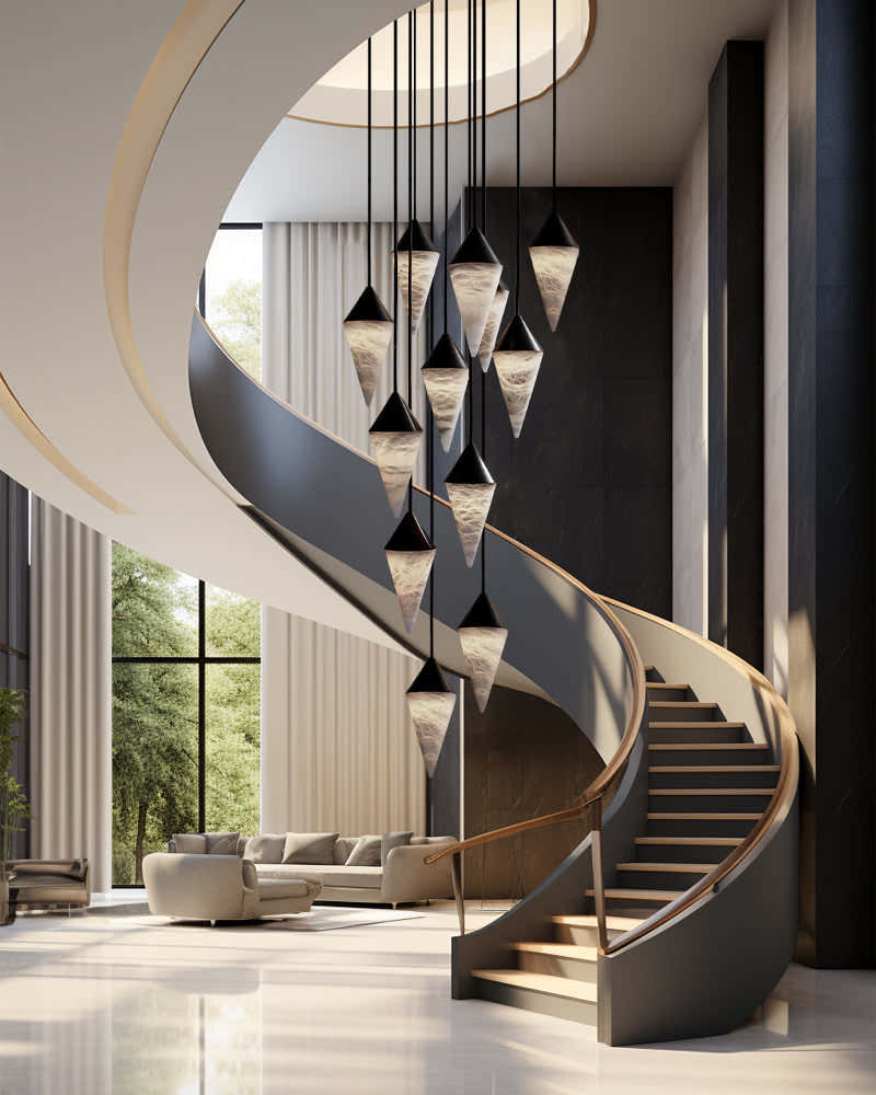 12 light Conical Cluster Minimalist Design Alabaster Pendant Light