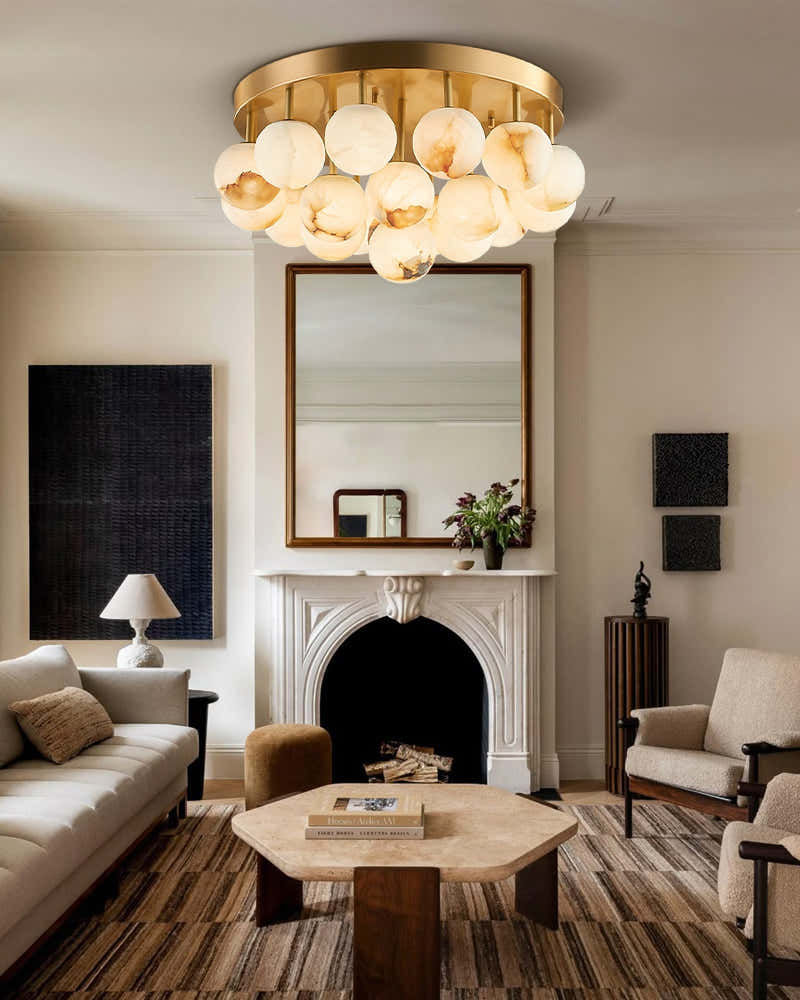 Alabaster Semi Flush Mount with Etched Opal Marble Shades