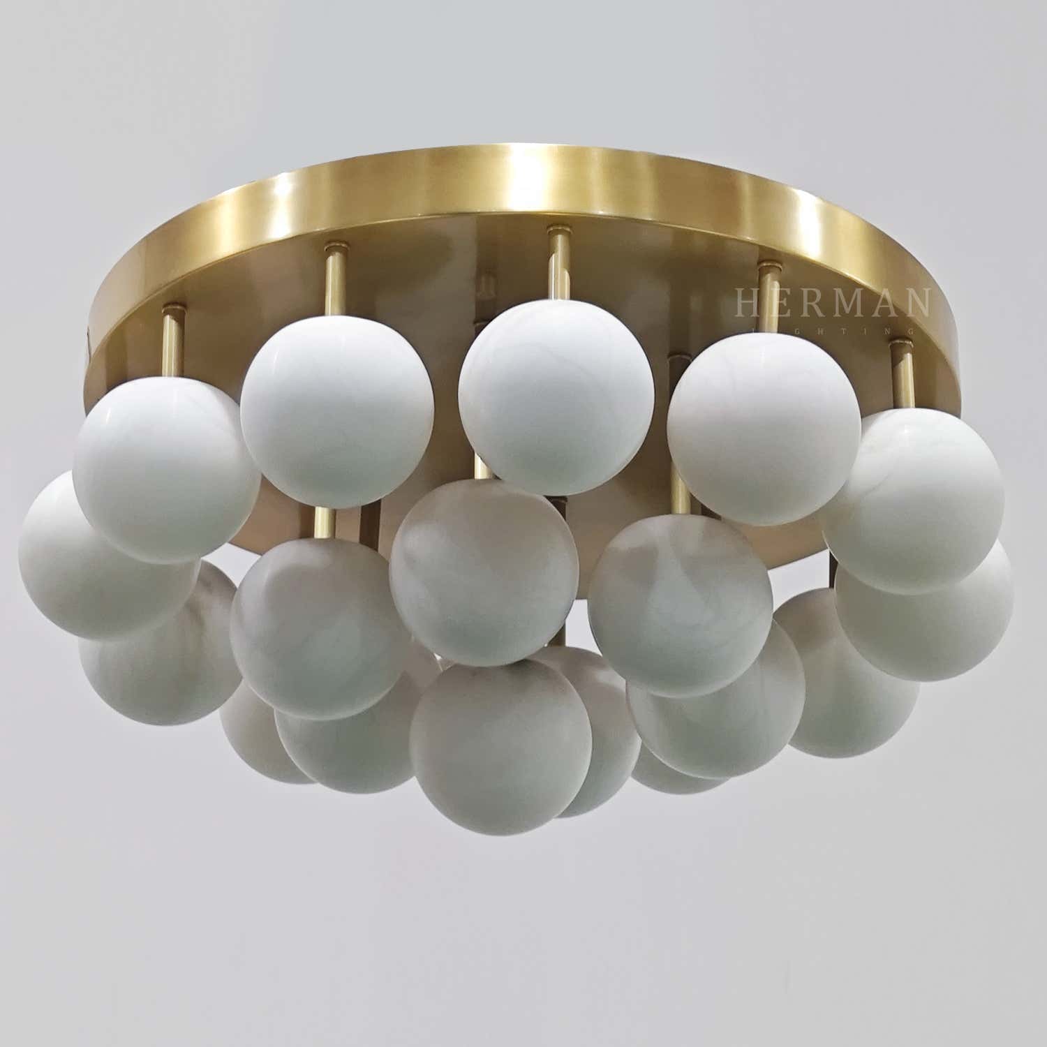 Alabaster Semi Flush Mount with Etched Opal Marble Shades