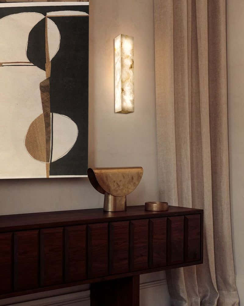 Rectangular Natural Semi-Translucent Alabaster Wall Lamp for Bath & Vanity