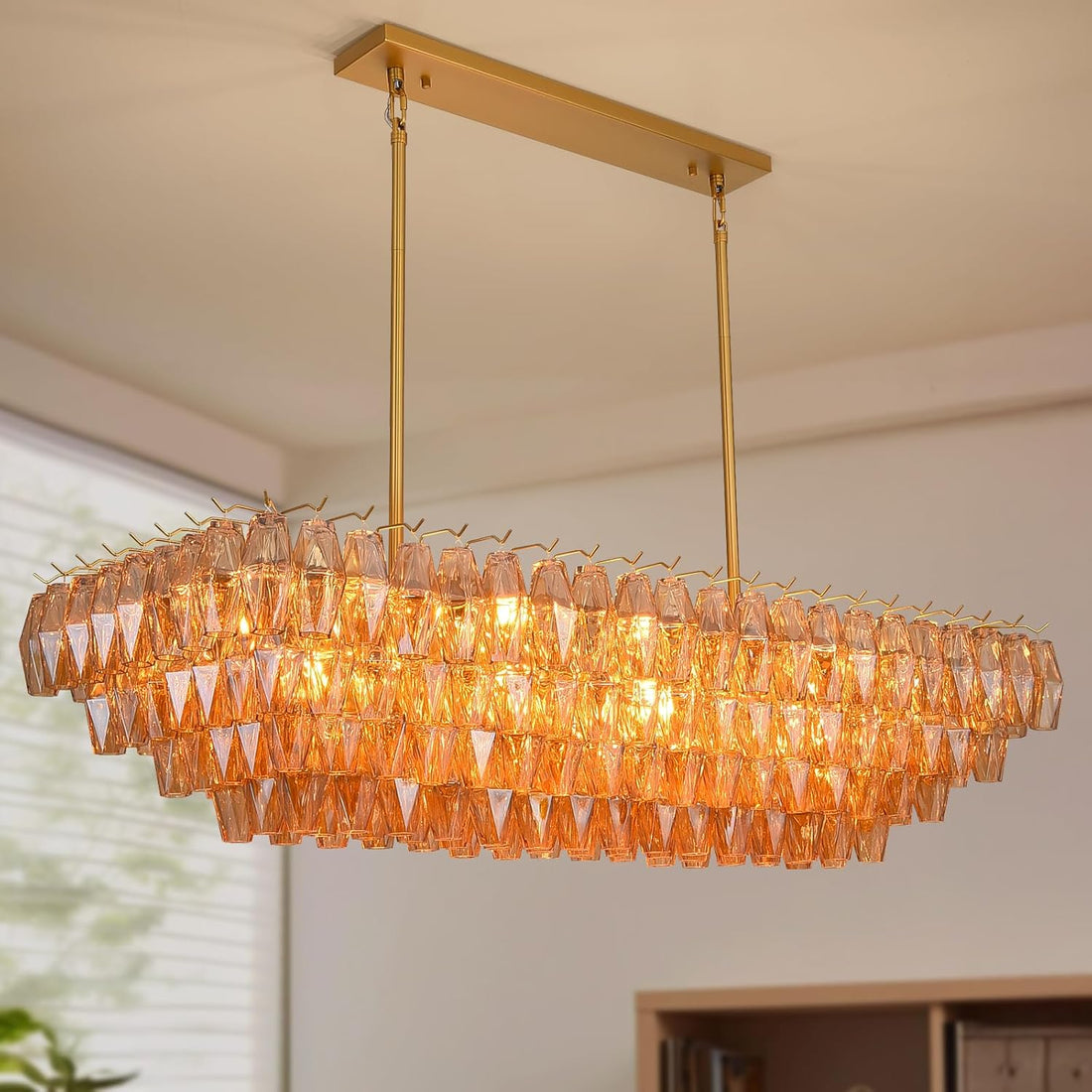 Modern Evelyn Glass Rectangular Chandeliers