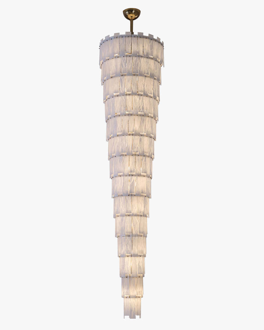 Long Cascading Alabaster Staircase Chandelier
