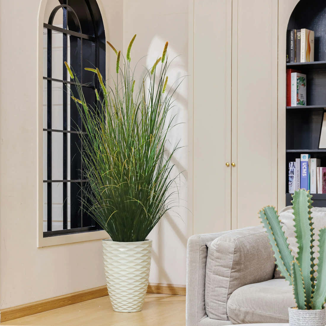 $2500+ Purchase Gift | Artificial 14-Head Long Cat Tail with Curved Onion Grass Bonsai 79"H