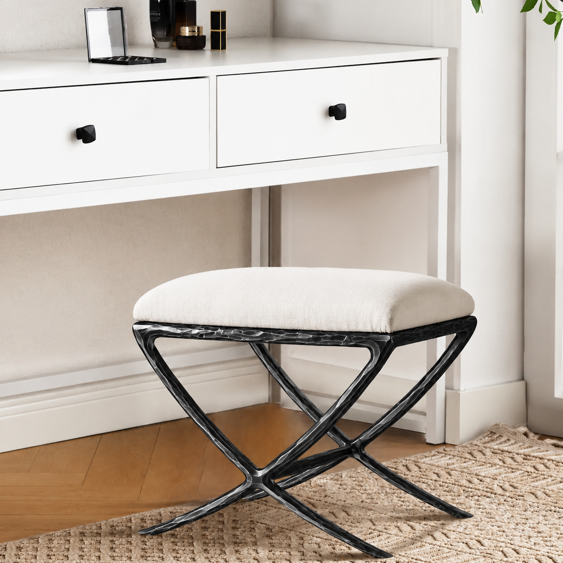 Hand-Forged Metal X-base Stool